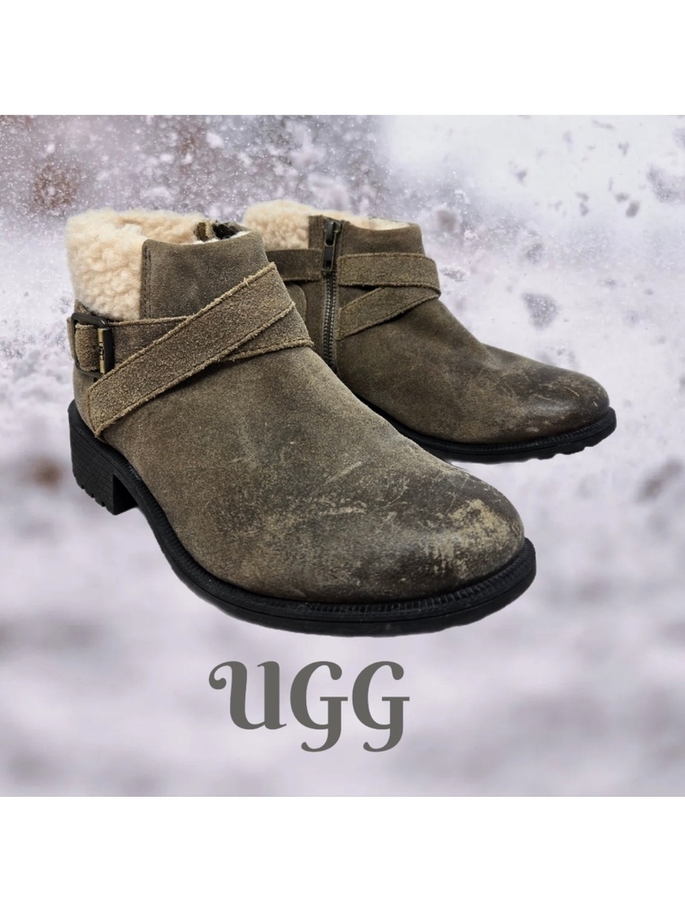 UGG Womens Winter Boots Sz 6.5 Benson Waterproof Wool Lining Distressed Leather